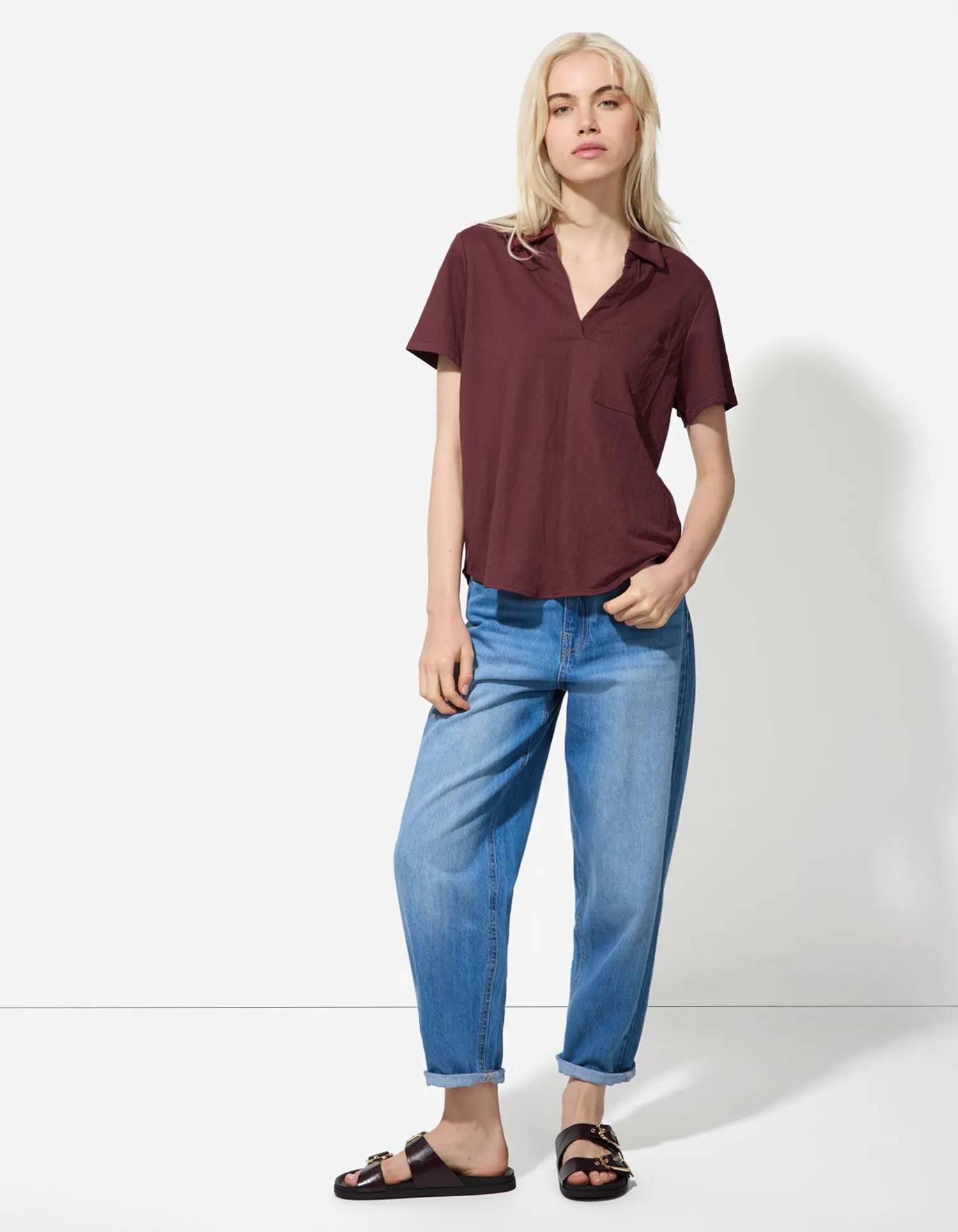 Page One Blouse - Effen - donkerrood Hot