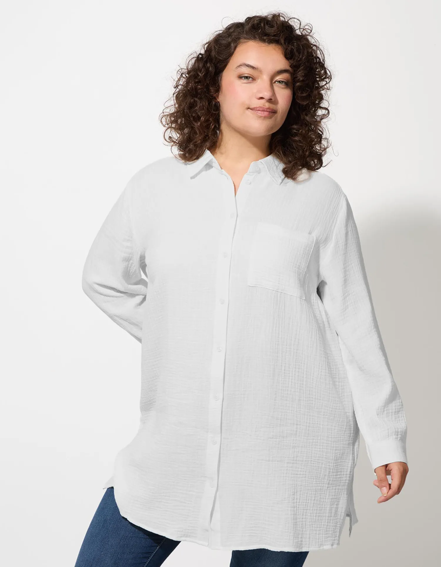 Maxi Blue Blouse - Overhemd kraag - wit Outlet