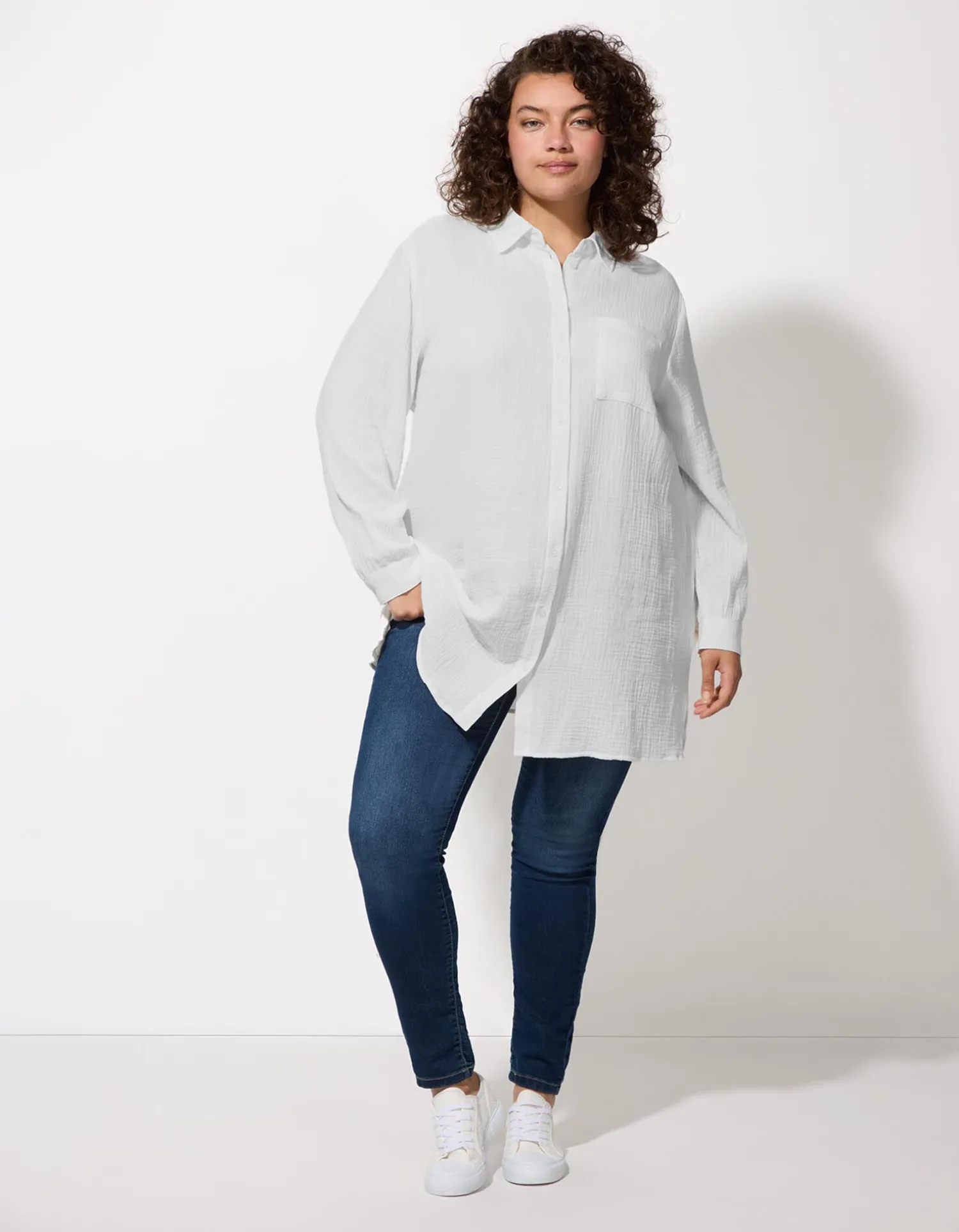 Maxi Blue Blouse - Overhemd kraag - wit Outlet