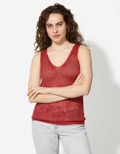 Page One Gebreide top - Lurex - donkerrood Outlet
