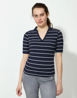 Page One Poloshirt - Strepen - donkerblauw New