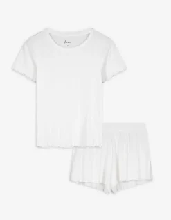 Flame Pyjama set van shirt en broek - Geschulpte zoom - wit Sale