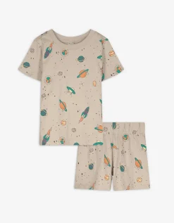Dopodopo boys Pyjama set van shirt en shorts - Motief all-over - beige Outlet