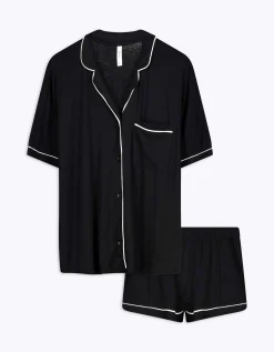 Flame Pyjama set van shirt en shorts - Viscose - zwart Hot