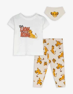 dopodopo newborn Set bestaande uit T-shirt, broek en slabbetje - The Lion King - wit Clearance