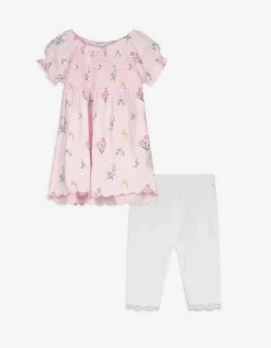 Dopodopo mini Set van jurk en legging - Met kant - roze Hot