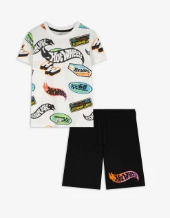 Dopodopo boys Set van shirt en shorts - Hot Wheels - wit Fashion