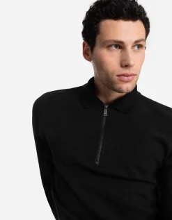 Jean Pascale Shirt met lange mouwen - Ritssluiting - zwart Clearance