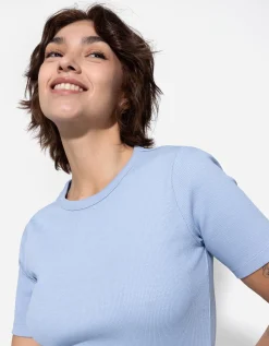 Ever Me T-shirt - Geribde structuur - lichtblauw Outlet