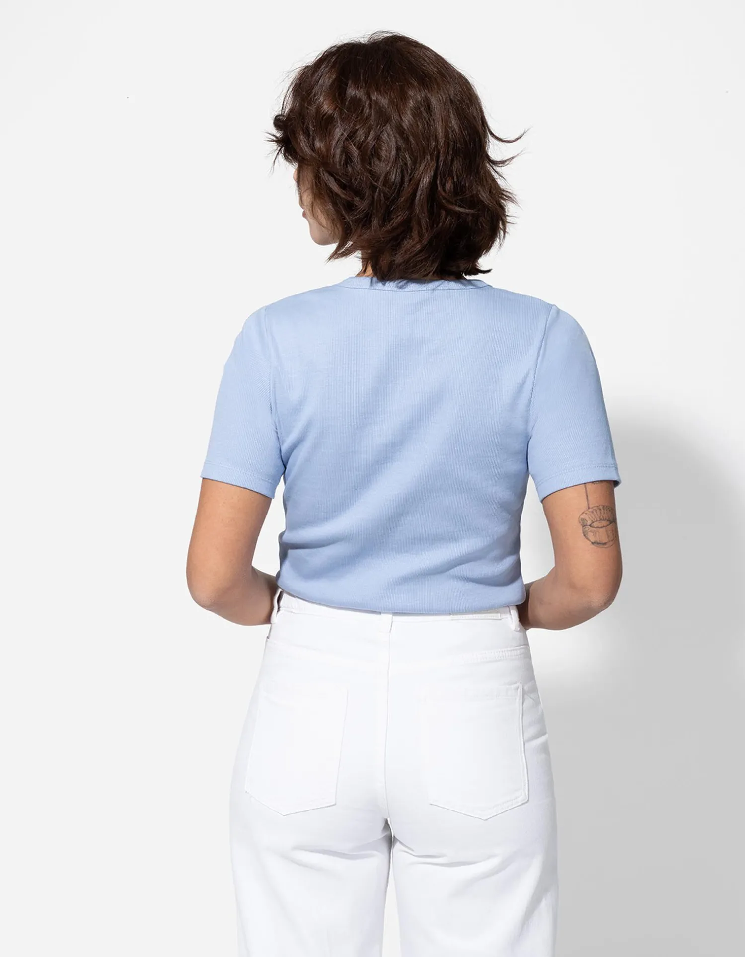Ever Me T-shirt - Geribde structuur - lichtblauw Outlet