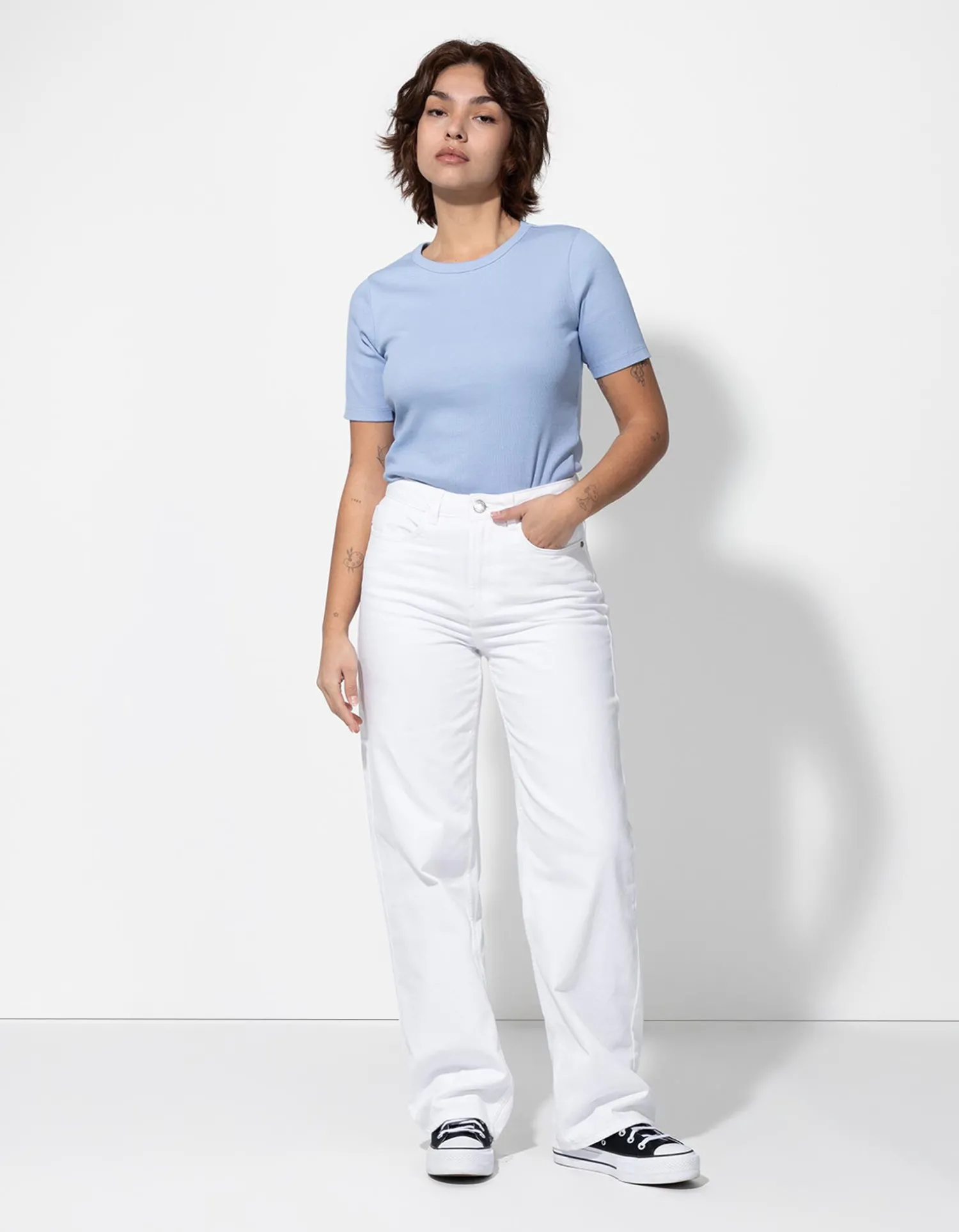 Ever Me T-shirt - Geribde structuur - lichtblauw Outlet