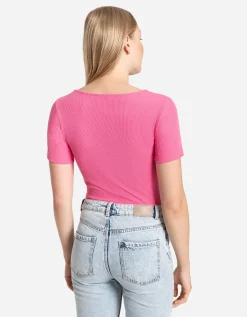 Page One T-shirt - Hals met cut-out - pink Fashion